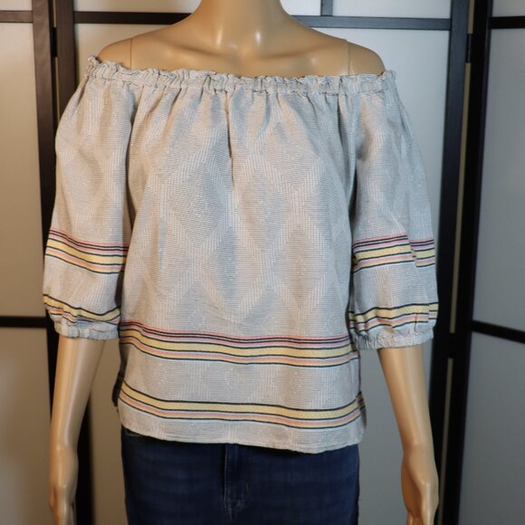 Loft Petite Grey Color Striped Top - Picture 1 of 7